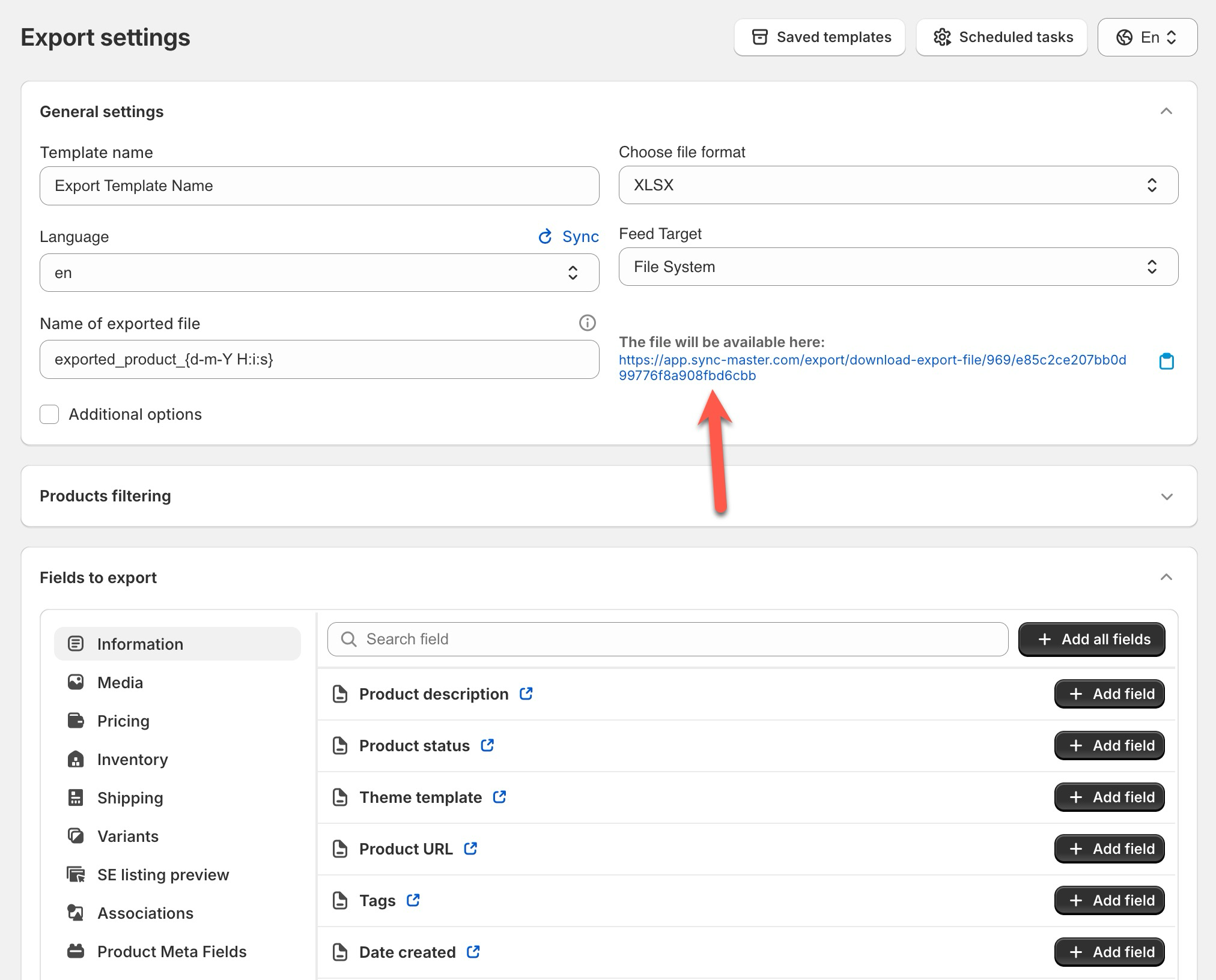 Permanent Export File Link