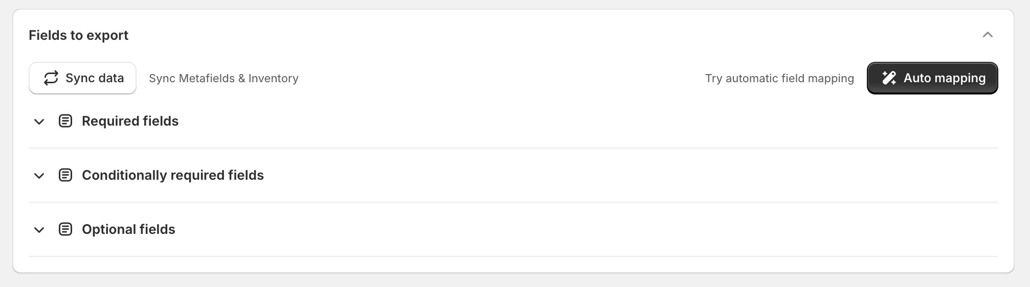 Google Shopping field sections