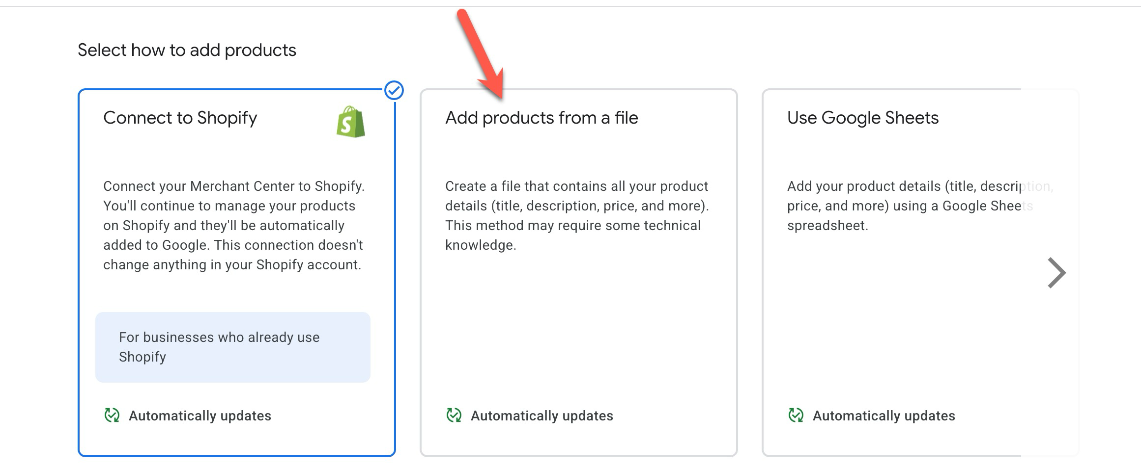 Add products from file option