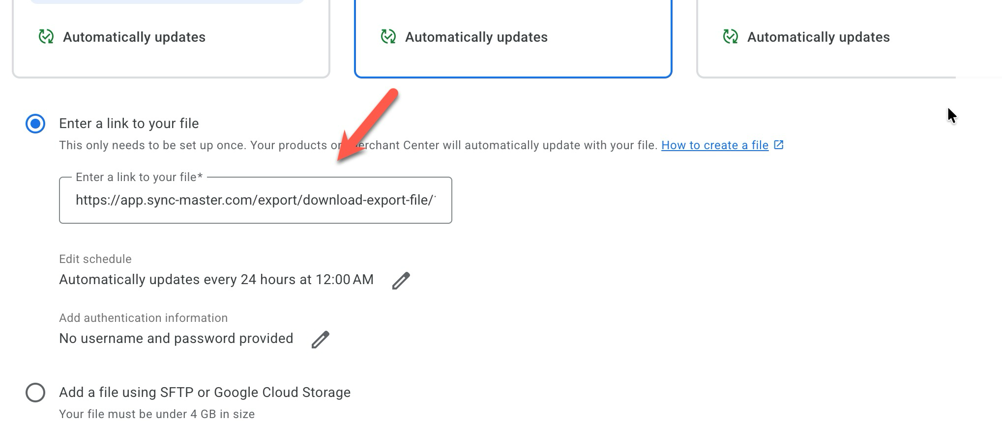 Paste feed URL into Google Merchant Center