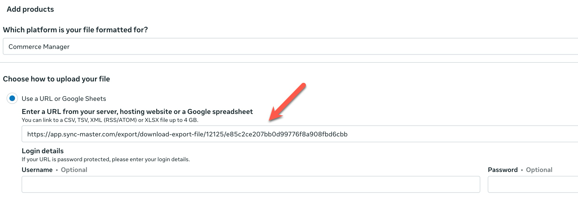 Upload products by feed URL in Meta Commerce Manager
