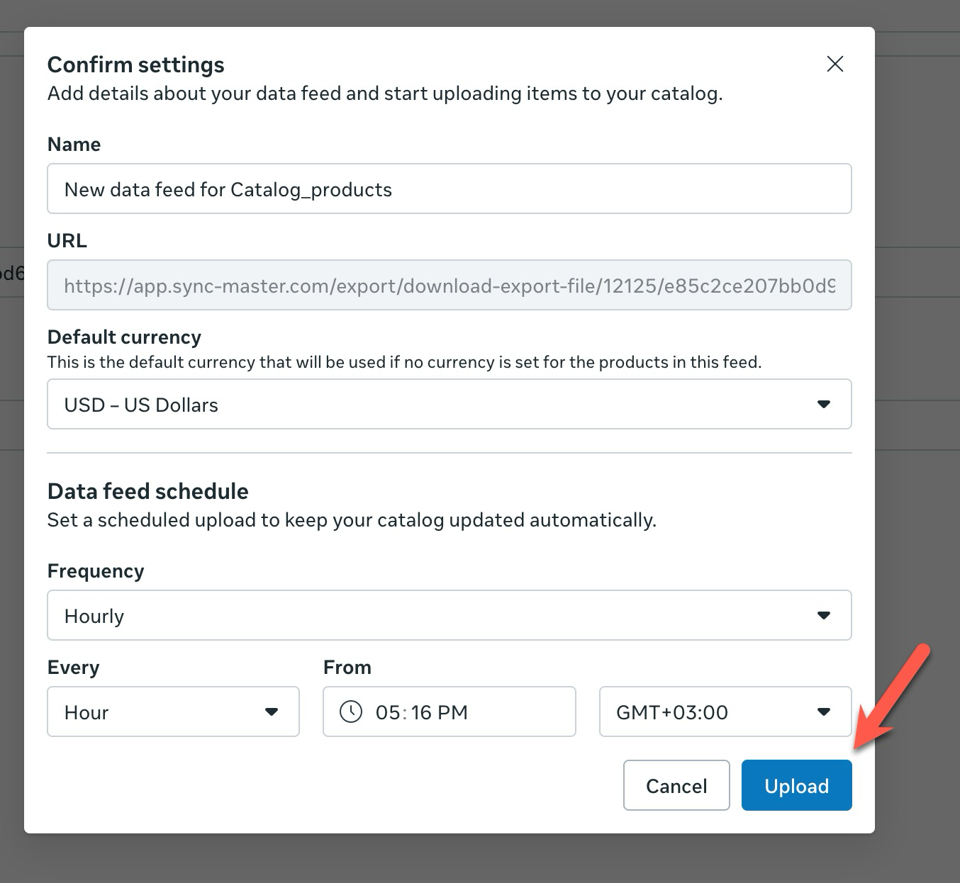 Select additional feed settings