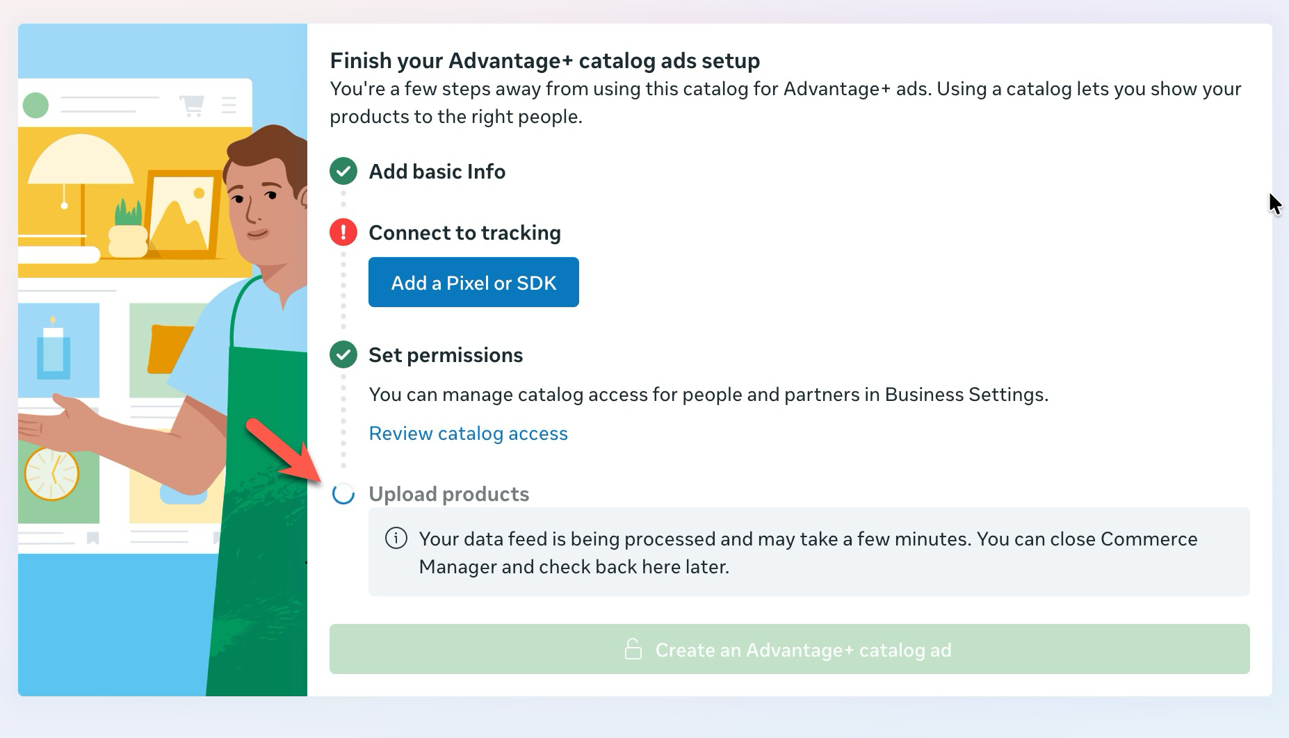 Product import progress in Meta Commerce Manager