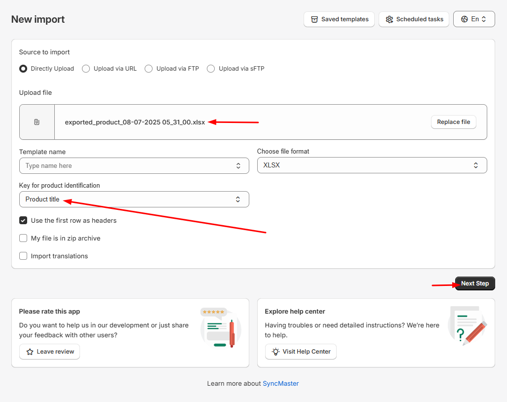 Upload file in Sync Master