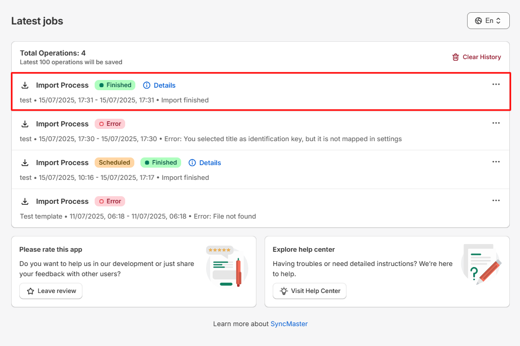 Import process details in Sync Master
