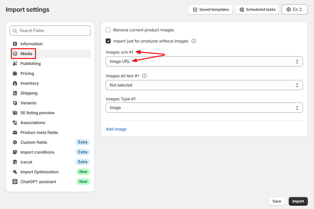Select Custom Field for Image Import