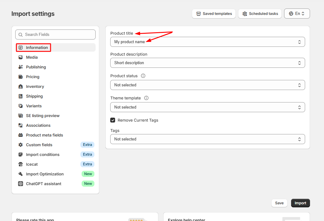 Select Custom Field for Import