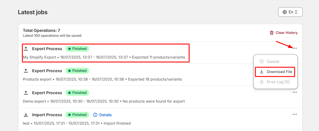 Download exported file