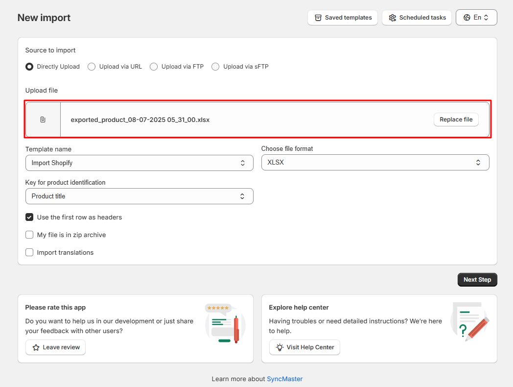 Import file upload
