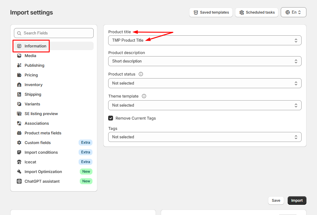 Assign TMP Value field for product title