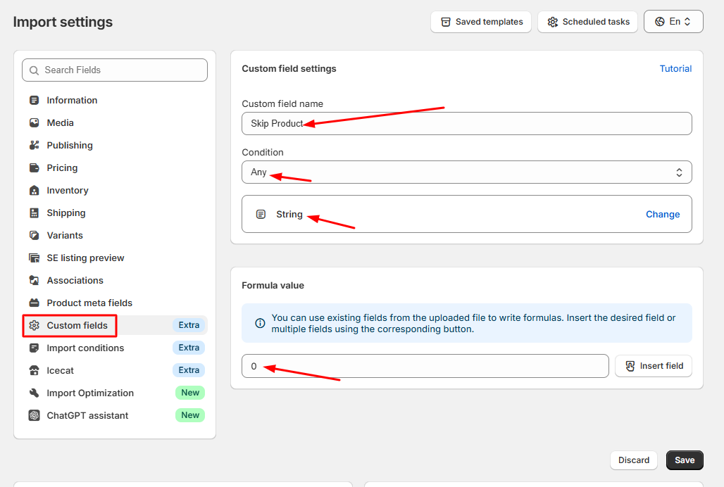 Creating Skip Product custom field