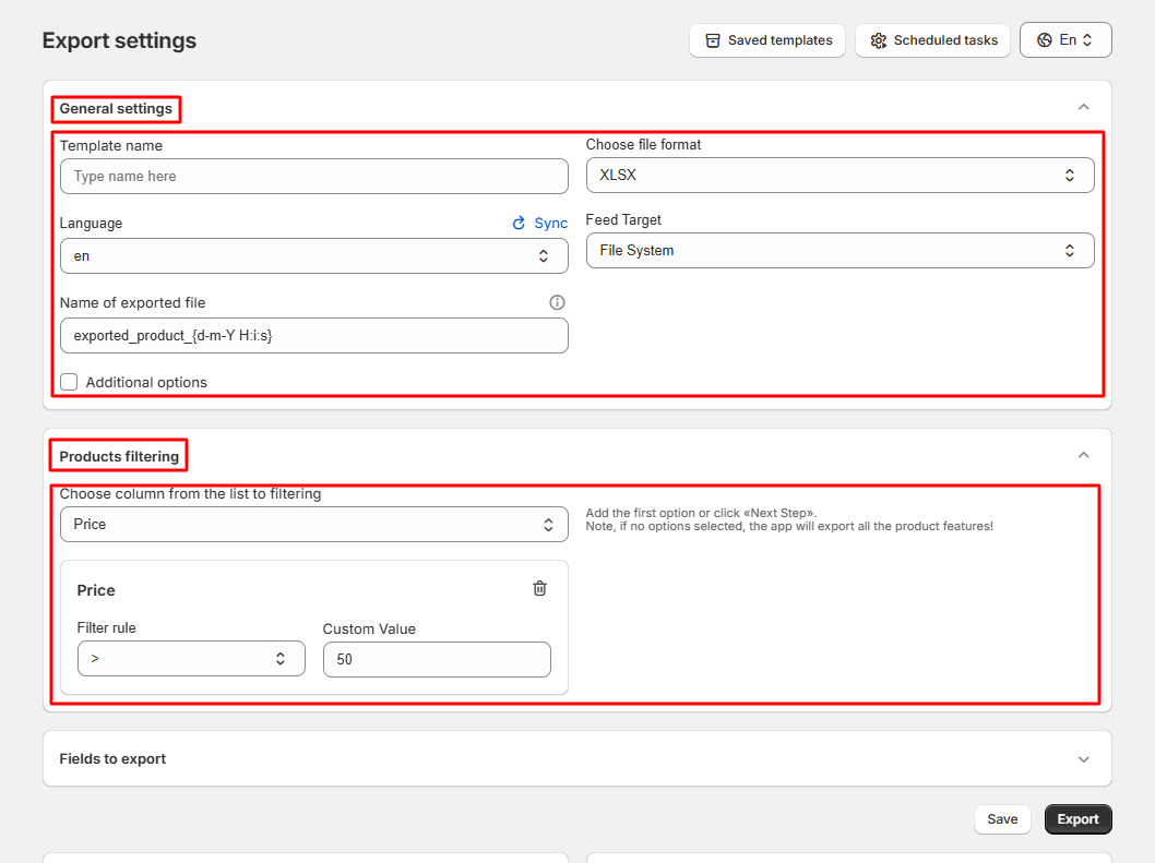 Export Settings in Sync Master