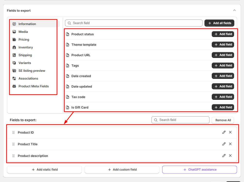Select Fields for Export