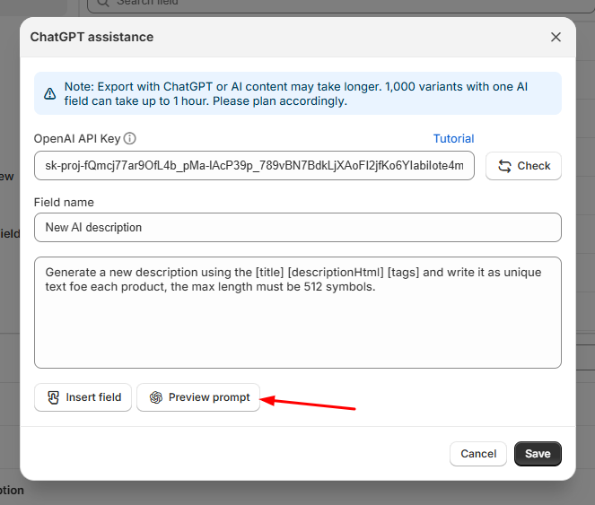 Preview Generated Description