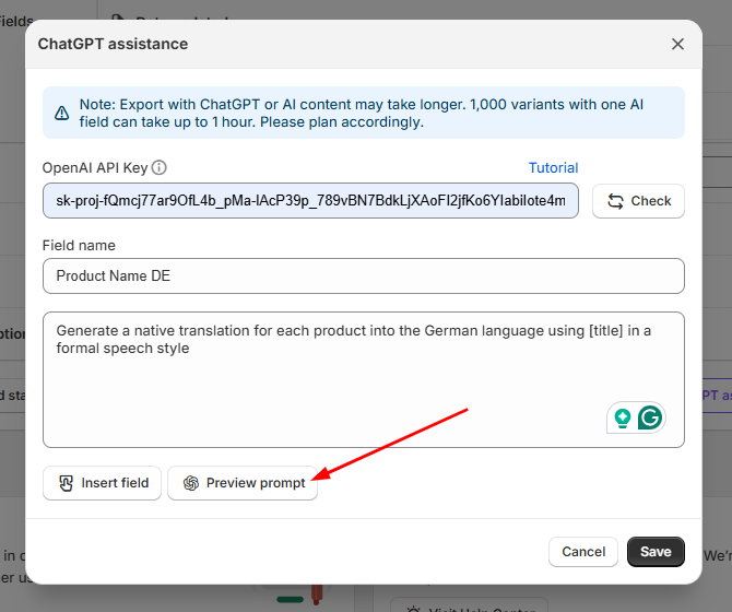 Preview Generated Translation