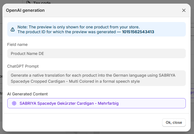 Generated Translation Example