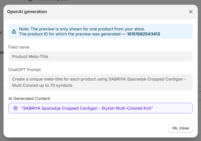 Preview Generated Meta Description
