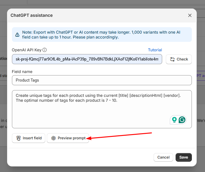Preview Generated Tags